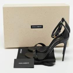 Pre Owned Dolce & Gabbana Black Patent Leather Ankle Strap Sandals Size 38