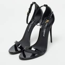 Pre Owned Dolce & Gabbana Black Patent Leather Ankle Strap Sandals Size 38
