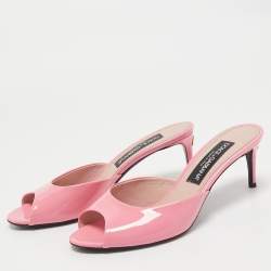 Dolce & Gabbana Pink Patent Leather Slide Sandals Size 39