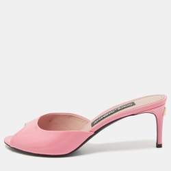 Dolce & Gabbana Pink Patent Leather Slide Sandals Size 39