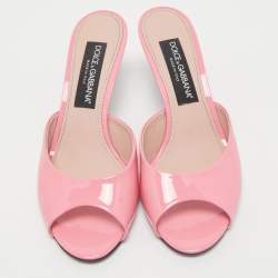 Dolce & Gabbana Pink Patent Leather Slide Sandals Size 39