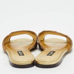 Pre Owned Dolce & Gabbana Gold Lizard Embossed Leather Flat Slides Size 36