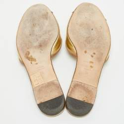 Pre Owned Dolce & Gabbana Gold Lizard Embossed Leather Flat Slides Size 36