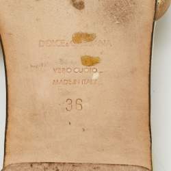 Pre Owned Dolce & Gabbana Gold Lizard Embossed Leather Flat Slides Size 36