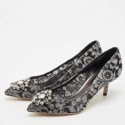 Dolce & Gabbana Silver/Black Lace Bellucci Crystal Embellished Pumps Size 40.5