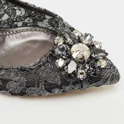 Dolce & Gabbana Silver/Black Lace Bellucci Crystal Embellished Pumps Size 40.5