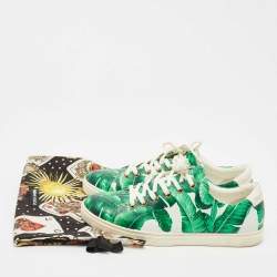Pre Owned Dolce & Gabbana Green/White Leather Banana Leaf Print Low Top Sneakers Size 40