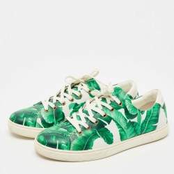 Pre Owned Dolce & Gabbana Green/White Leather Banana Leaf Print Low Top Sneakers Size 40