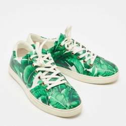 Pre Owned Dolce & Gabbana Green/White Leather Banana Leaf Print Low Top Sneakers Size 40