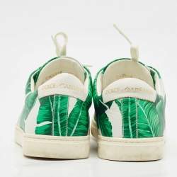 Pre Owned Dolce & Gabbana Green/White Leather Banana Leaf Print Low Top Sneakers Size 40