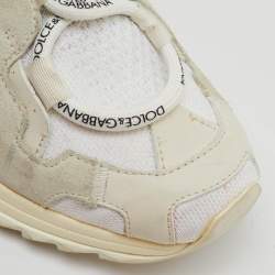 Dolce & Gabbana White Knit Fabric, Suede and Leather Sorrento Lace Up Sneakers Size 36