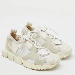 Dolce & Gabbana White Knit Fabric, Suede and Leather Sorrento Lace Up Sneakers Size 36