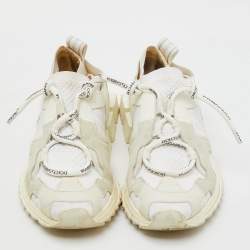 Dolce & Gabbana White Knit Fabric, Suede and Leather Sorrento Lace Up Sneakers Size 36