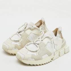 Dolce & Gabbana White Knit Fabric, Suede and Leather Sorrento Lace Up Sneakers Size 36