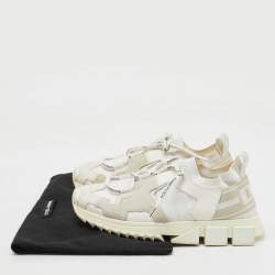 Dolce & Gabbana White Knit Fabric, Suede and Leather Sorrento Lace Up Sneakers Size 36