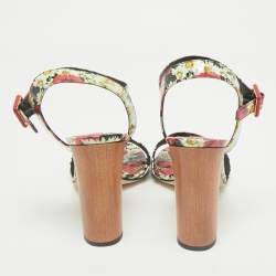 Dolce & Gabbana Multicolor Floral Print Patent Leather Ankle Strap Sandals Size 40