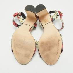 Dolce & Gabbana Multicolor Floral Print Patent Leather Ankle Strap Sandals Size 40