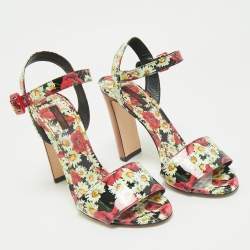 Dolce & Gabbana Multicolor Floral Print Patent Leather Ankle Strap Sandals Size 40