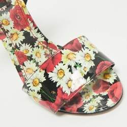 Dolce & Gabbana Multicolor Floral Print Patent Leather Ankle Strap Sandals Size 40