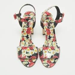 Dolce & Gabbana Multicolor Floral Print Patent Leather Ankle Strap Sandals Size 40