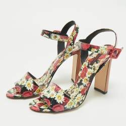 Dolce & Gabbana Multicolor Floral Print Patent Leather Ankle Strap Sandals Size 40