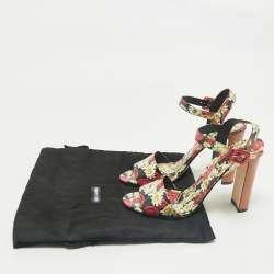 Dolce & Gabbana Multicolor Floral Print Patent Leather Ankle Strap Sandals Size 40