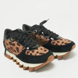 Pre Owned Dolce & Gabbana Multicolor Leopard Print Leather and Suede Running Low Top Sneakers Size 39.5