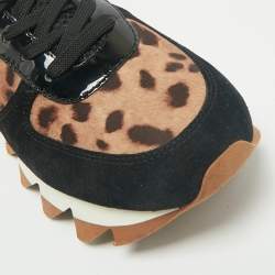 Pre Owned Dolce & Gabbana Multicolor Leopard Print Leather and Suede Running Low Top Sneakers Size 39.5