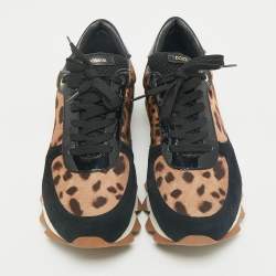 Pre Owned Dolce & Gabbana Multicolor Leopard Print Leather and Suede Running Low Top Sneakers Size 39.5