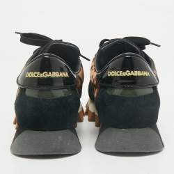Pre Owned Dolce & Gabbana Multicolor Leopard Print Leather and Suede Running Low Top Sneakers Size 39.5