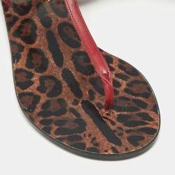 Pre Owned Dolce and Gabbana Red Patent Leather Jelly Bow Thong Flat Sandals Size 40