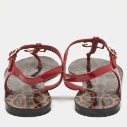 Pre Owned Dolce and Gabbana Red Patent Leather Jelly Bow Thong Flat Sandals Size 40