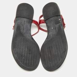 Pre Owned Dolce and Gabbana Red Patent Leather Jelly Bow Thong Flat Sandals Size 40