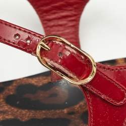 Pre Owned Dolce and Gabbana Red Patent Leather Jelly Bow Thong Flat Sandals Size 40