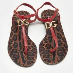 Pre Owned Dolce and Gabbana Red Patent Leather Jelly Bow Thong Flat Sandals Size 40