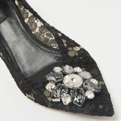 Dolce & Gabbana Black and Lace Bellucci Crystal Embellishment Pumps Size 38.5