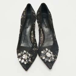 Dolce & Gabbana Black and Lace Bellucci Crystal Embellishment Pumps Size 38.5