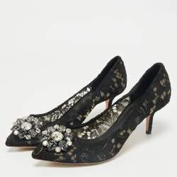 Dolce & Gabbana Black and Lace Bellucci Crystal Embellishment Pumps Size 38.5