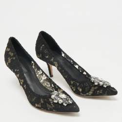 Dolce & Gabbana Black and Lace Bellucci Crystal Embellishment Pumps Size 38.5