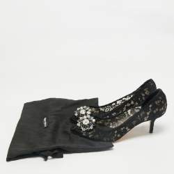 Dolce & Gabbana Black and Lace Bellucci Crystal Embellishment Pumps Size 38.5