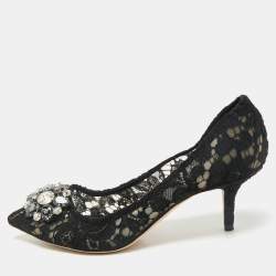 Dolce & Gabbana Black and Lace Bellucci Crystal Embellishment Pumps Size 38.5