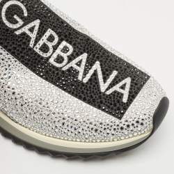 Dolce & Gabbana Silver/Black Fabric Crystal Embellished Sorrento Sneakers Size 41
