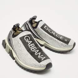 Dolce & Gabbana Silver/Black Fabric Crystal Embellished Sorrento Sneakers Size 41