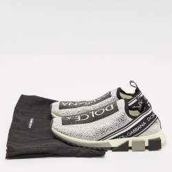 Dolce & Gabbana Silver/Black Fabric Crystal Embellished Sorrento Sneakers Size 41