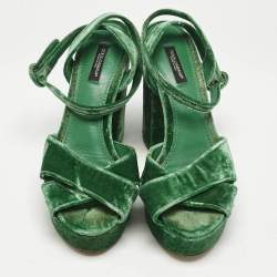 Dolce & Gabbana Green Velvet Keira Platform Sandals Size 39