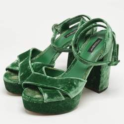 Dolce & Gabbana Green Velvet Keira Platform Sandals Size 39
