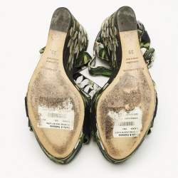 Dolce & Gabbana Multicolor Floral Print Fabric Wedge Sandals Size 39