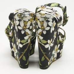 Dolce & Gabbana Multicolor Floral Print Fabric Wedge Sandals Size 39