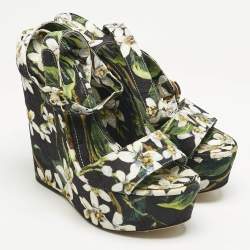 Dolce & Gabbana Multicolor Floral Print Fabric Wedge Sandals Size 39