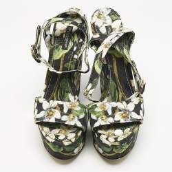 Dolce & Gabbana Multicolor Floral Print Fabric Wedge Sandals Size 39